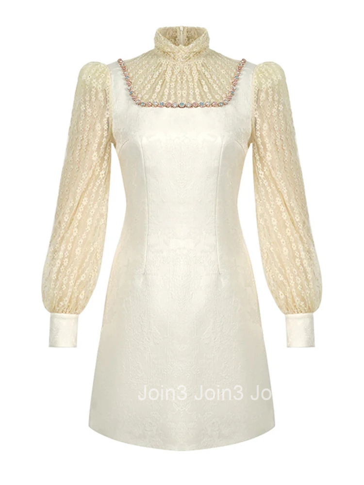 Fashion Lady Jacquard Fake 2 Pieces Evening Dress Women Clothing Sweet Elegant Luxury Puff Sleeve Slim Short Party Prom Vestidos