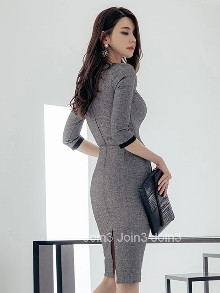 New Spring Autumn Fashion Vintage Work Style Formal Pencil Dress Women Clothes Elegant Office Square Collar Slim Midi Vestidos