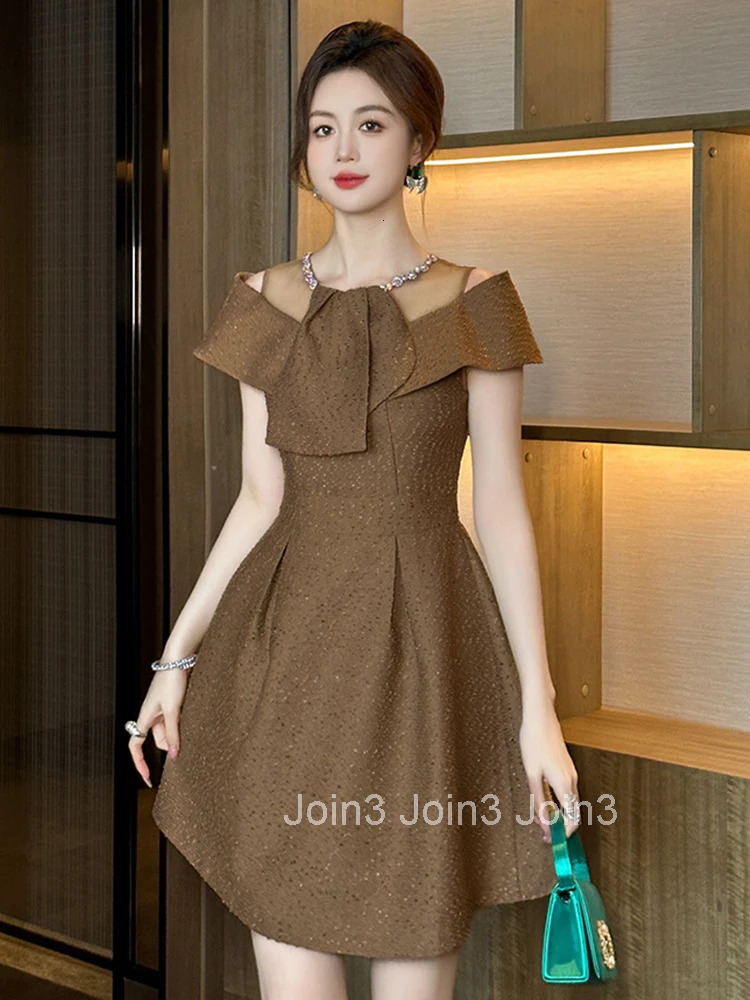 Women Clothes Sweet Sheer Sexy Off-Shoulder Slim A-Line Mini Short Dress Elegant Luxury Fashion Evening Party Prom Vestidos New