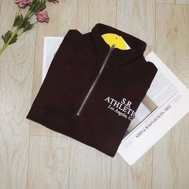 autumn winter Women's Pullover Hooded Sweatshirt with Letter Print and Zipper Closure