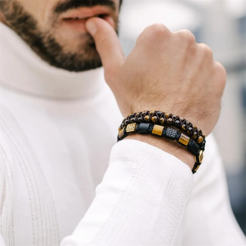 Natural Healing Stone Tiger Eye Crystal Bracelets for Men Hematite Protection Mens Bracelet Flat Beads Bracelet Jewelry250616