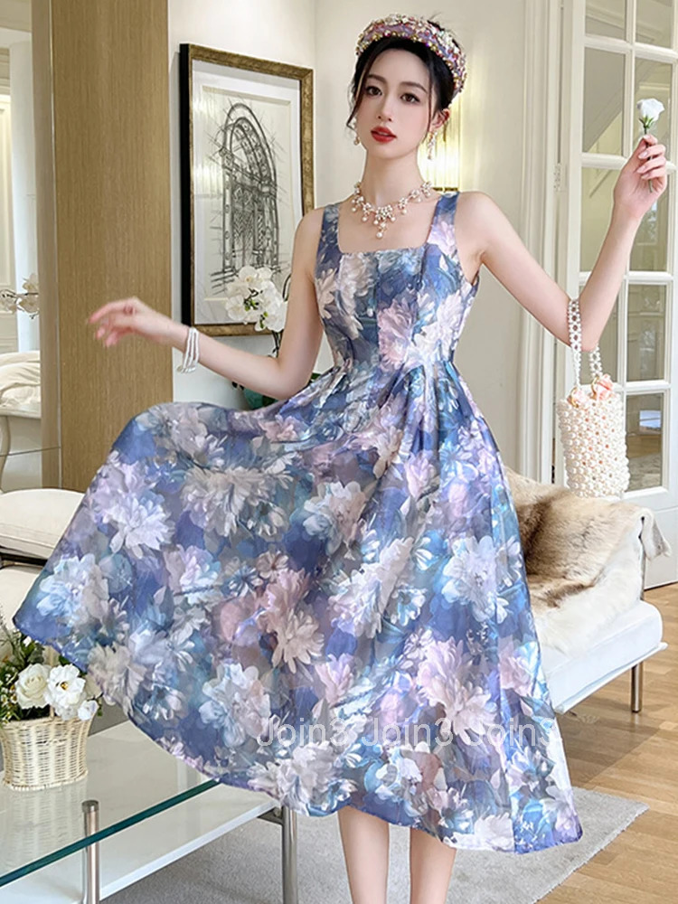 New Summer Elegant Women Evening Dress Mujer Chic Floral Sexy Tank Slim Midi Party Prom Beach Birthday Robe Femme Vestido Fiesta