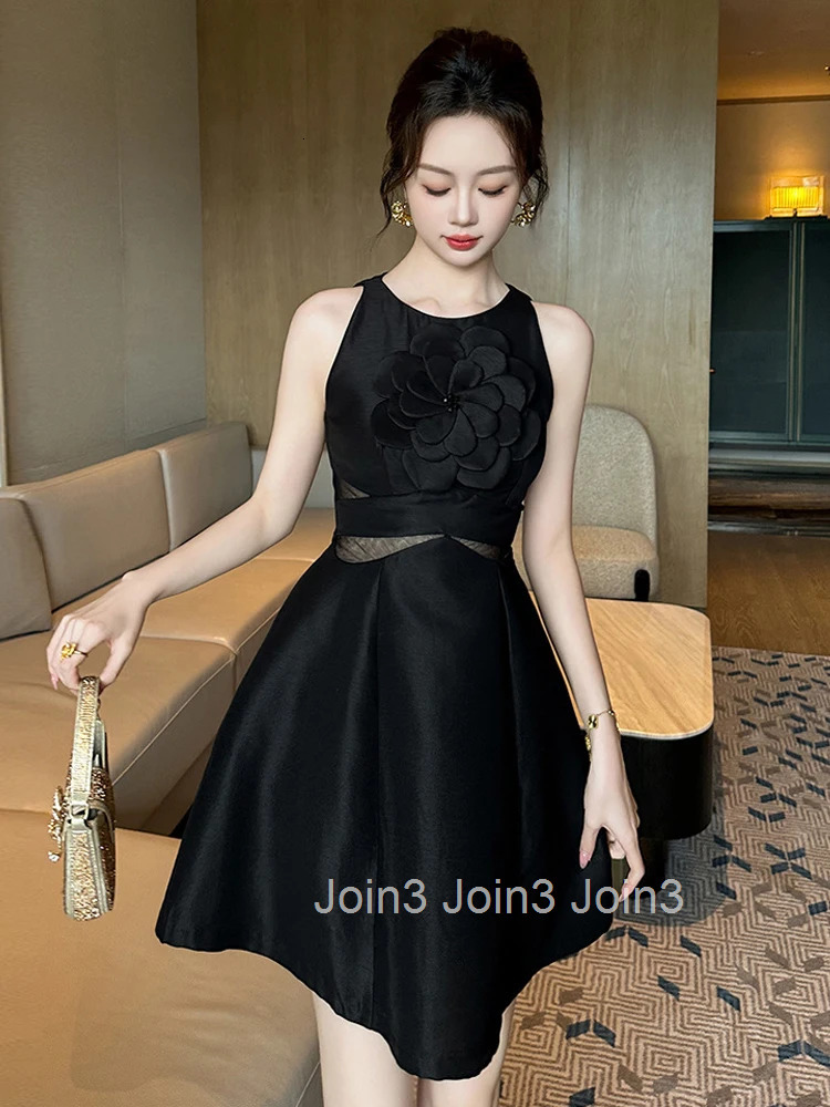 Summer Fashion Black Floral O-Neck Evening Dress Women Clothes Sexy Sleeveless Slim A-Line Short Party Club Prom Vestidos Fiesta