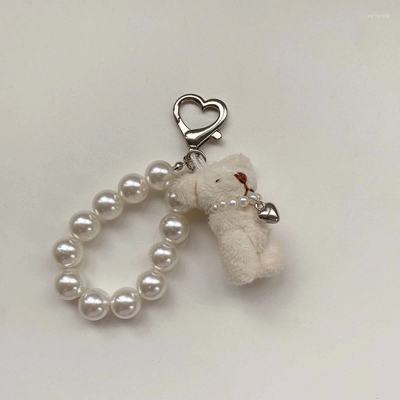 Keychains 1PC 4.5CM Joint Bear Pearl Phone Chain Pendant Keychain Plush Teddy Keyring Jewelry Camera Bag DIY Decoration Handmade Gift