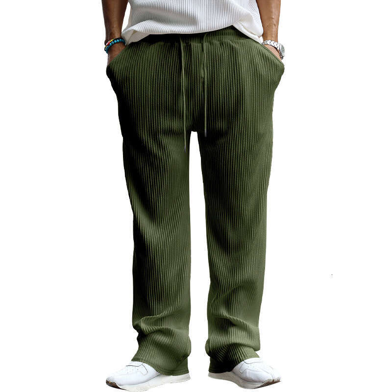 Cross-border Spring and Autumn Men's Casual Loose Straight with Draping Effect Striped High Waist Wide Leg Pants