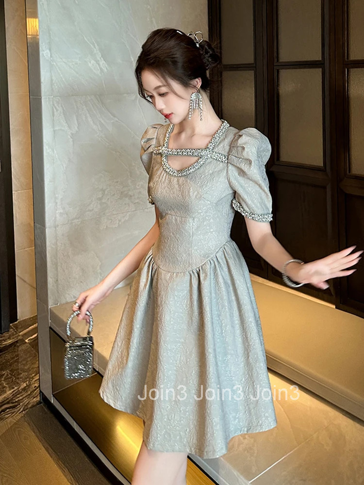 Summer French Elegant Luxury Gown Evening Dress Women Clothes Retro Puff Sleeve Slim A-Line Short Party Club Prom Vestido Fiesta