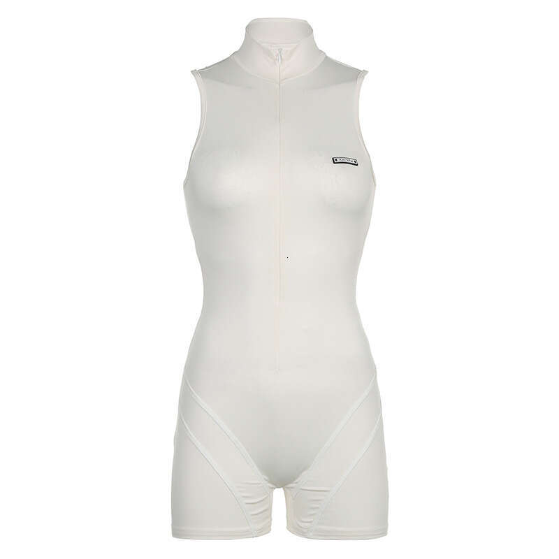 Basic Slim Fit Yoga Sports Slimming Shaping Split Sleeveless Elegant High Neck Jumpsuit B5