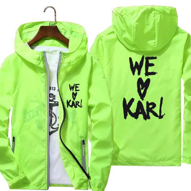 We Love Karls Hooded Mens Streetwear Jacket Thin Reflective Sunscreen Pilot Windbreaker Skin Sports Coat Oversized Mens T-shirt W250623