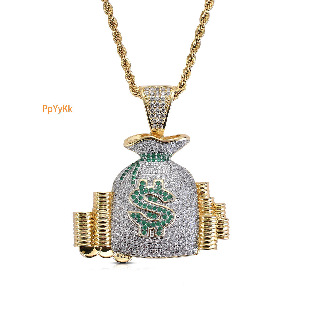 Moissanite Hip Hop Necklace Men Dollar Sign Money Bag Iced Out Luxury Trendy Bling Jewelry Pass the diamond tester
