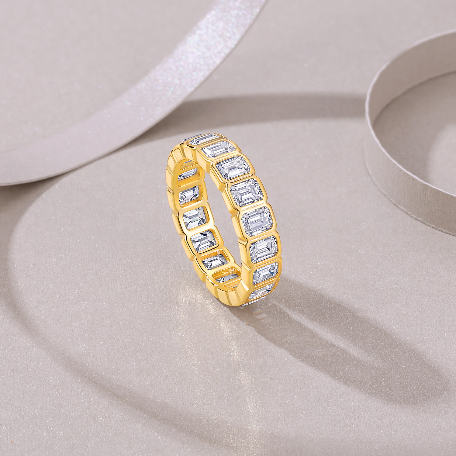 0.27CTW Emerald Cut Moissanite Full Eternity Ring 925 Sterling Silver for Daily Wear Wedding Anniversary Gift