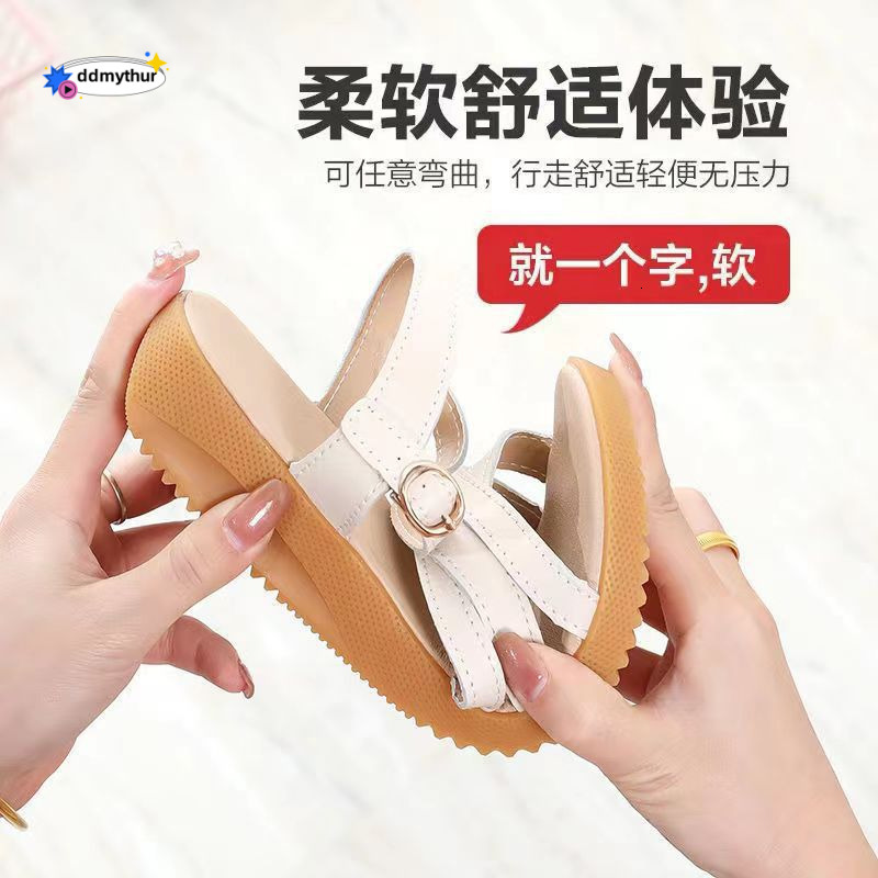 2024 Summer New Style Cowhide Sandals Flat Heel, Versatile, Suitable for Students and Pregnant Women, Non-Slip Soft Sole Shoes ddmythur