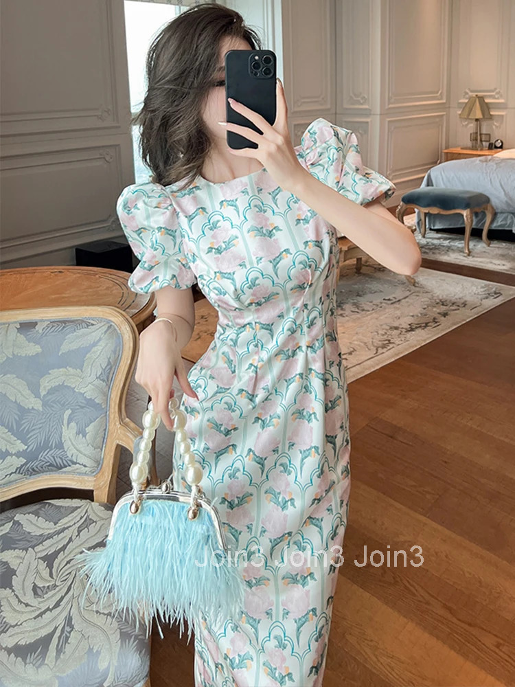 Summer Elegant Office Women Evening Dress Vintage Floral Print O-Neck Slim Midi Pencil Party Prom Beach Robe Femme Mujer Vestido