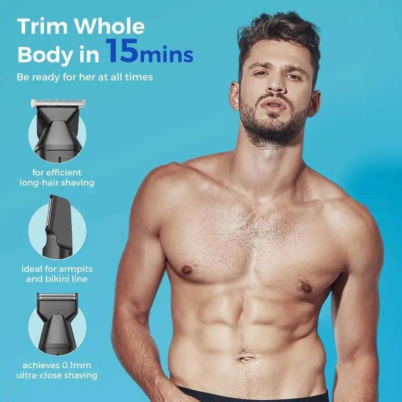 GLAKER 6 In 1 Beard Trimmer For Men, Electric Razor, For Mustache/Body/Nose/Ear/Hair, Waterproof, Cordless Grooming Kit