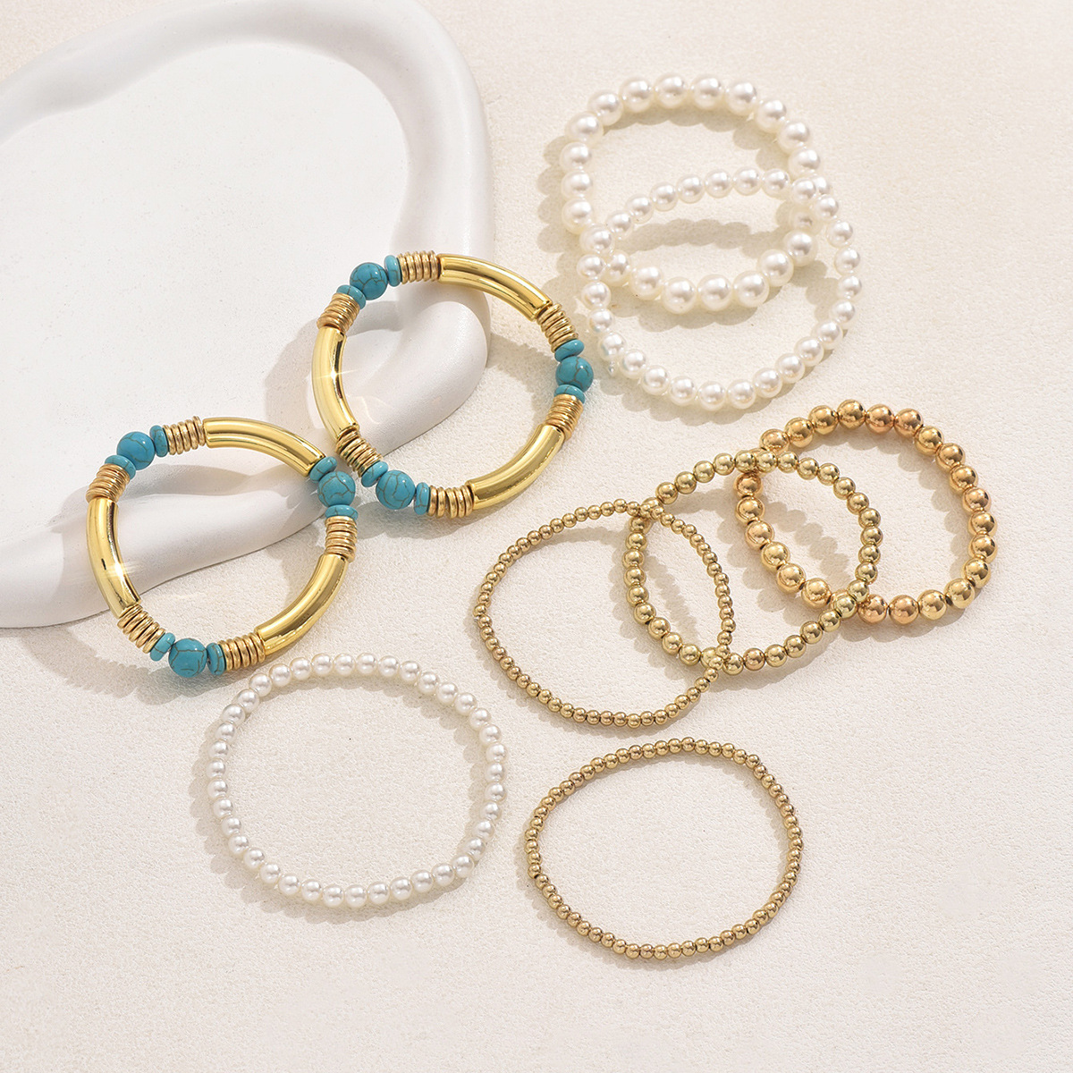 Wind for Women Handmade Woven Pearl Design Bracelet Multi-Piece Beaded Jewelry Set