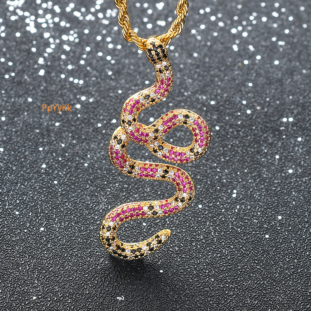 Luxury Moissanite Bling Iced Out Colorful Snake Pendant Diamond Studded Hip Hop Swag Necklace Trendy Accessory Pass the diamond tester