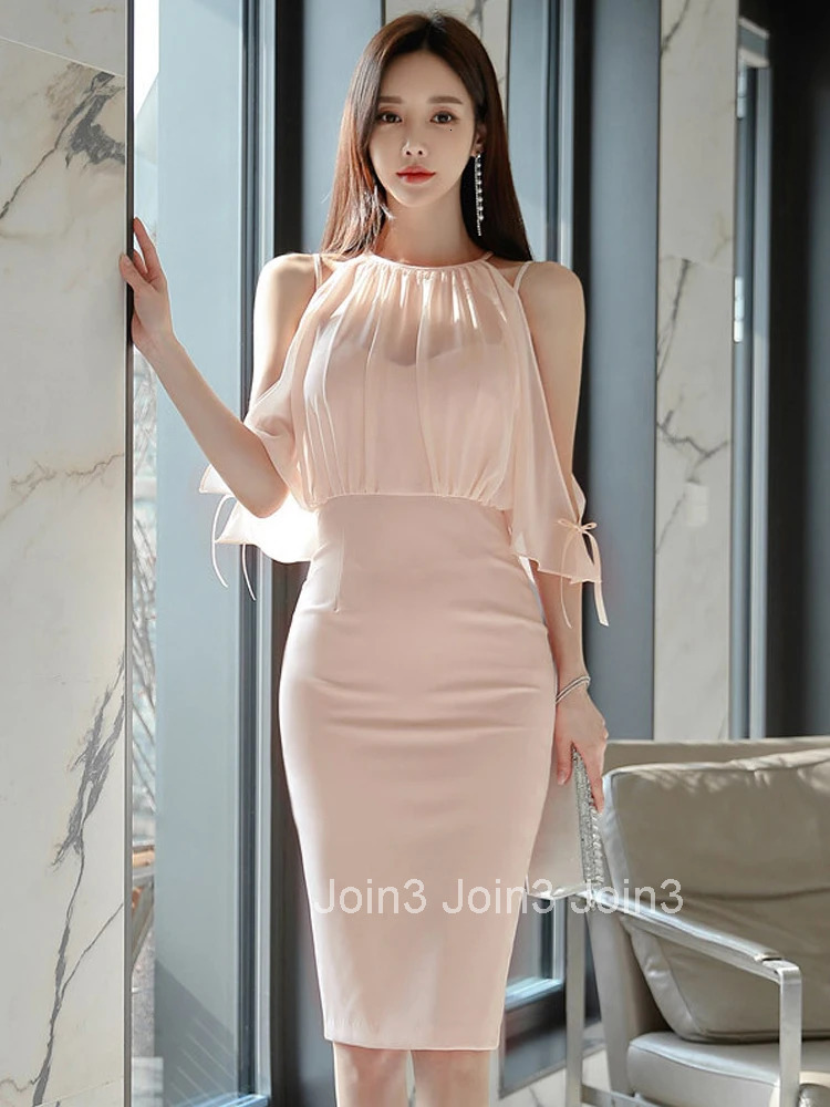 Korean Fashion Summer Elegant Women Evening Dress Formal Ladies Chic Solid Sexy Strap Slim Midi Party Prom Beach Mujer Vestidos