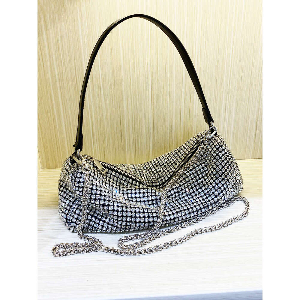 Trendsetting Rhinestone Adorned Evening Tote - Luxury Chain Shouldered Cross Body