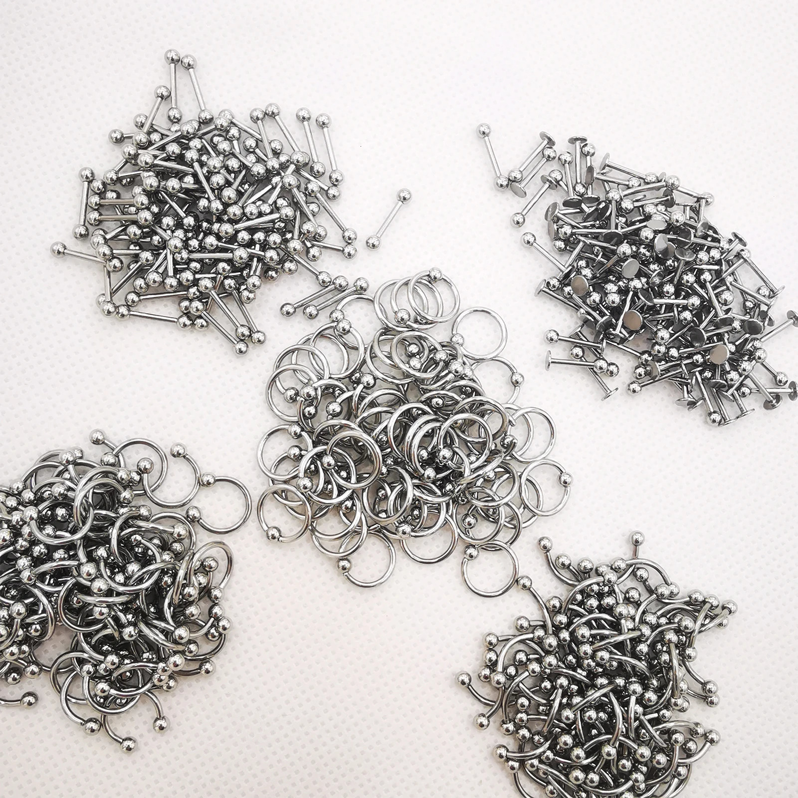 100pcslot Straight Curved Cirvular Captive Bead Ring Labret Barbell Nose Eyebrow Lip Ear Studs Stainless Steel Body Jewelry 250613
