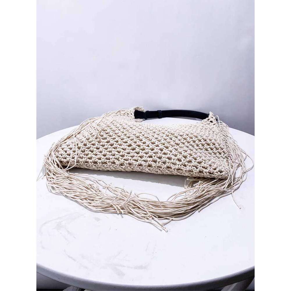 Eco-Friendly Handcrafted Rattan Weave Market Satchel Featuring Chunky Fringe