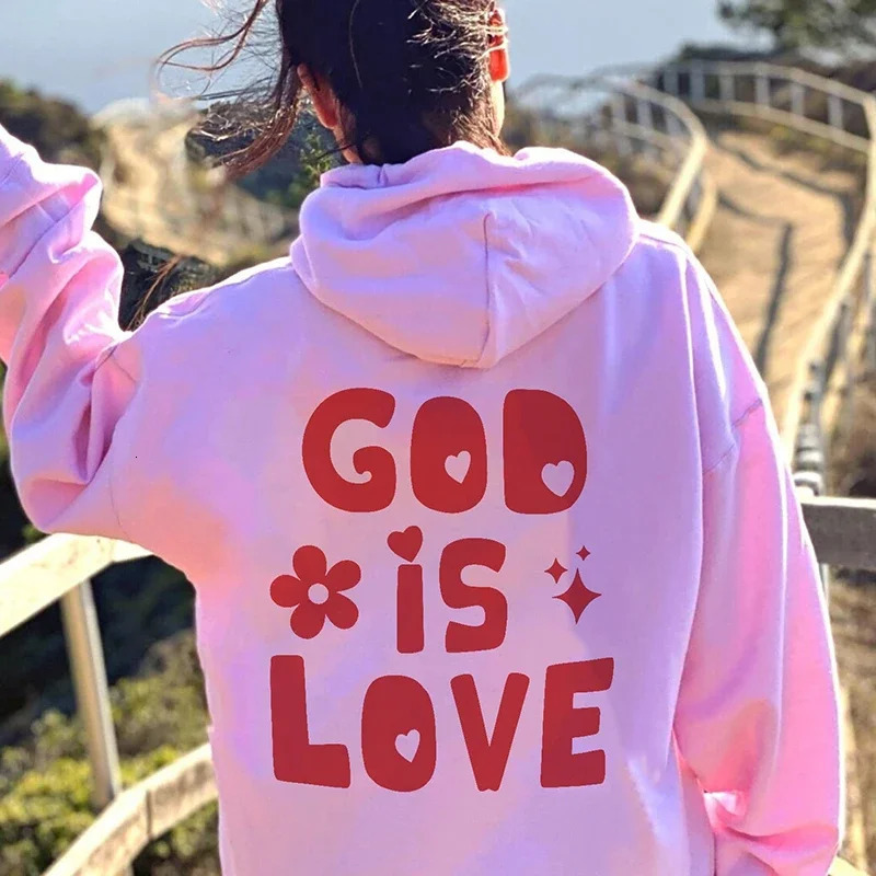 God Is Love Back Print Women Loose Hoodies Religious Sweatshirt Fall Winter Fashion Clothes Christian Tops Drop 250614