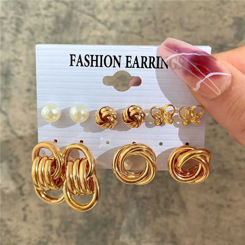 Mole New Bohemian Female Pearl Earrings Set Punk Vintage Gold Color Geometric Drop Earrings for Women Fashion Jewelry XJ250623