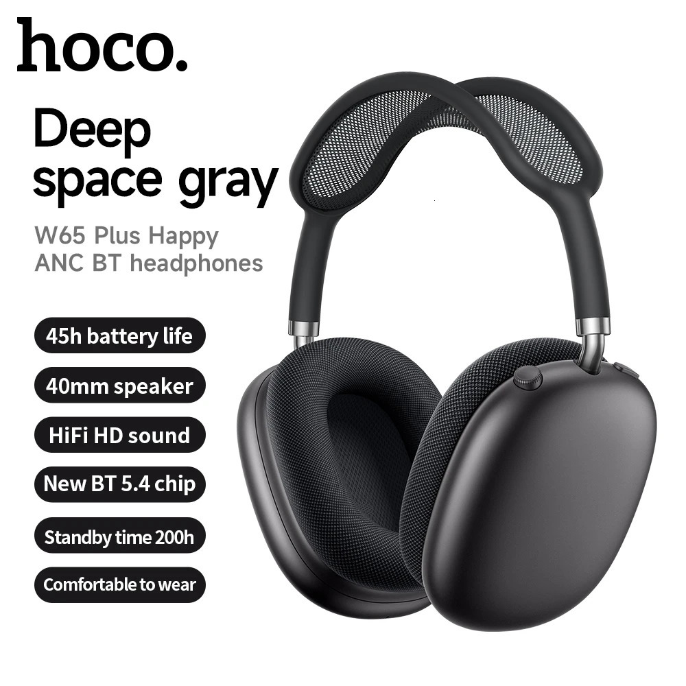 HOCO W65 Plus ANC Noise Reduction Bluetooth Headphones Over The Ear Wireless Big Earphone Hifi Sounds Sport Headsets With Button 250611