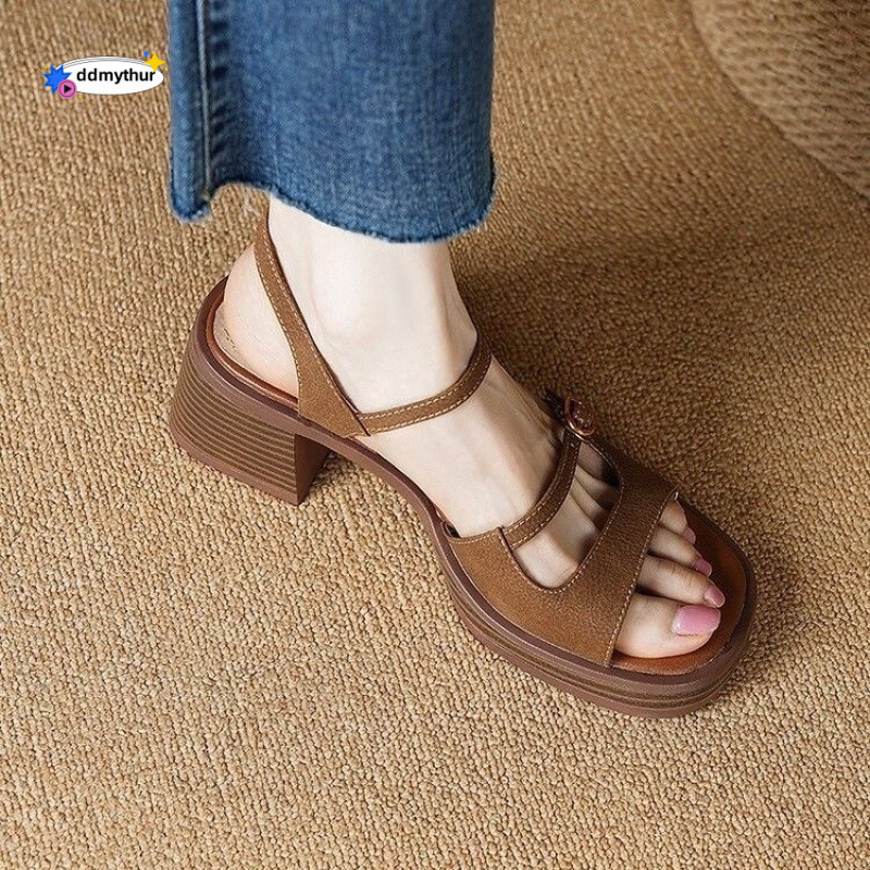 White Open-Toe Roman Sandals for Women, Summer New Thick-Soled Fashion Versatile Breathable Height-Increasing Casual High Heels ddmythur