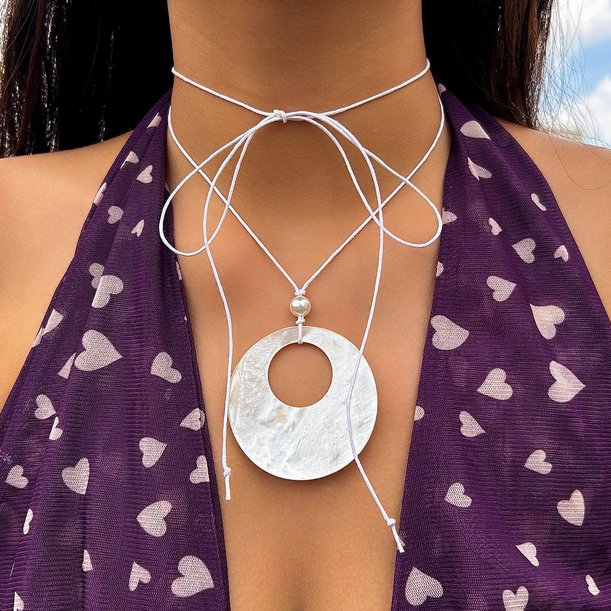 New Style Vacation Pastoral Heart-Shaped Ring Pendant Beach Long Water Drop Shell Necklace