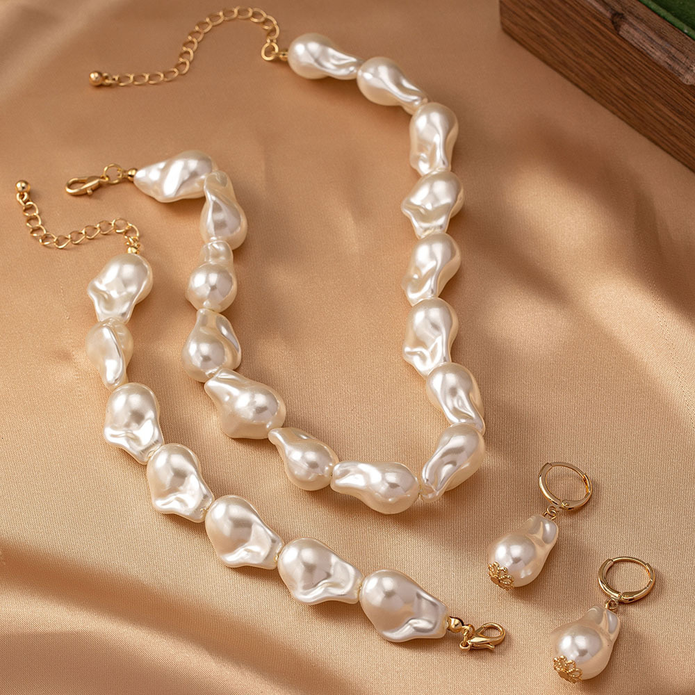 Trendy Irregular Pearl Necklace Bracelet Earring Set Internet Celebrity Female Ins Style Fashion Jewelry Set241115