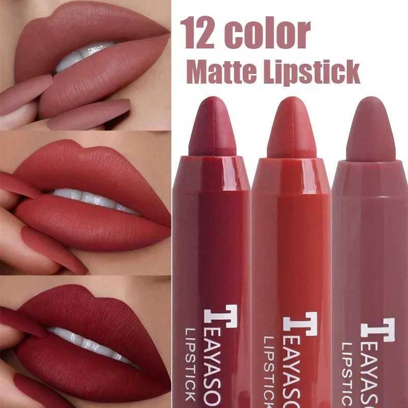 12 Colors Velvet Matte Lipstick Pen Cosmetics Waterproof Lasting Nude Crayon Lipsticks Non Sticky Brown Lip Liner Pencil Makeup XJ250623