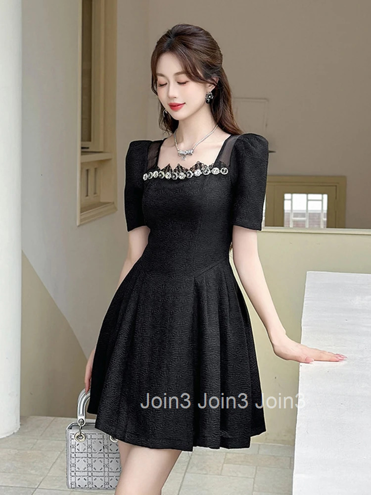 Elegant Luxury Black Evening Dress Women Clothes Summer Sweet Vintage Puff Sleeve Slim Mini Short Party Club Prom Vestido Fiesta