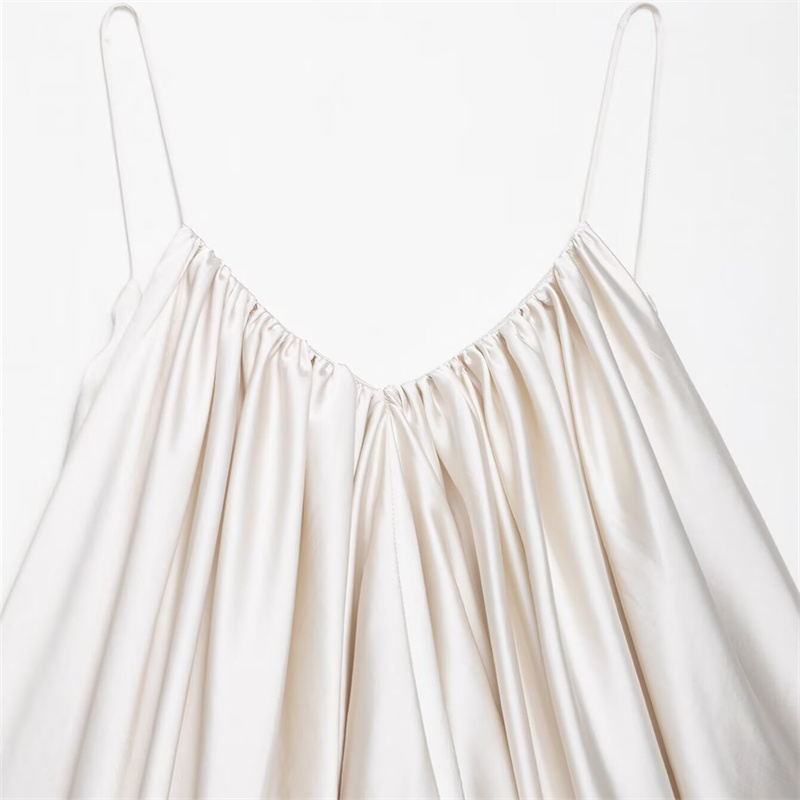 2025 Spring/Summer New Product Women's Silk Texture Top Solid Color Bareback Strap Decoration