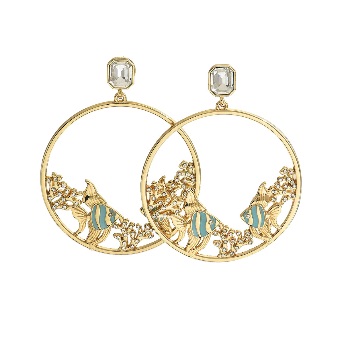 Minimalist Fashion Style Women's Little Fish Design Inlaid Stud Electroplated Drop Earrings