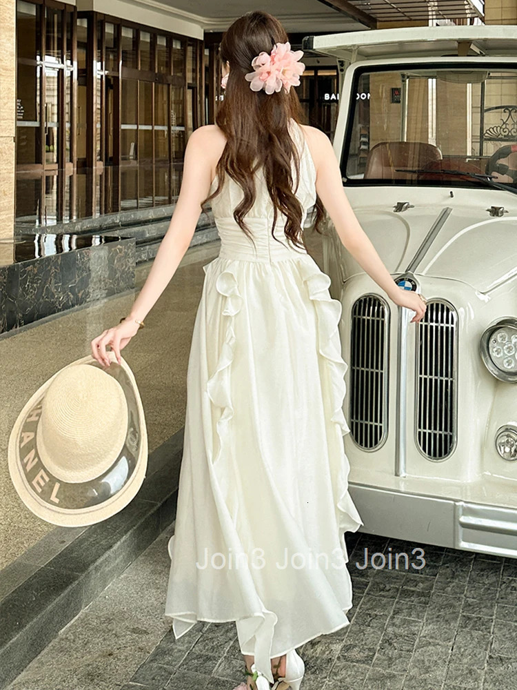 Summer Chiffon Sweet Ruffle Vacation Evening Dress Women Clothes Elegant Sexy Halter Corset A-Line Long Robe Party Prom Vestidos