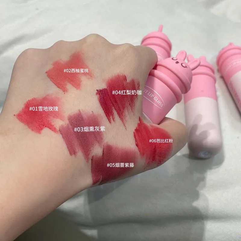 Cute Rabbit Matte Lip Mud Liquid Lipstick Waterproof Rose Lip Gloss Lasting Waterproof Smoky Nude Purple Lip Tint Korean Makeup XJ250623