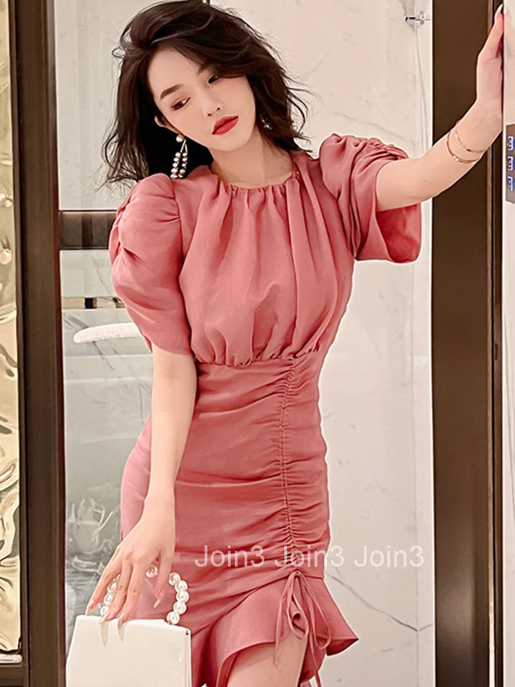 Fashion Summer Pink Long Dress Women Ladies Clothes Elegant Sweet Chic O-Neck Wrap Hip Midi Party Gown Robe Mujer Vestido Fiesta
