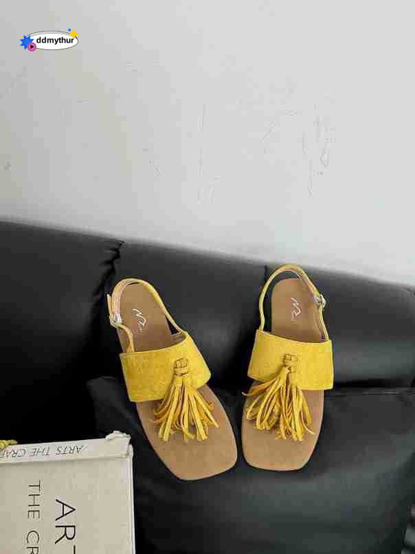Design Sense Niche Tassel Roman for Women Summer Outdoor Beach Flat Toe Clip Sandals Women's Shoes ddmythur