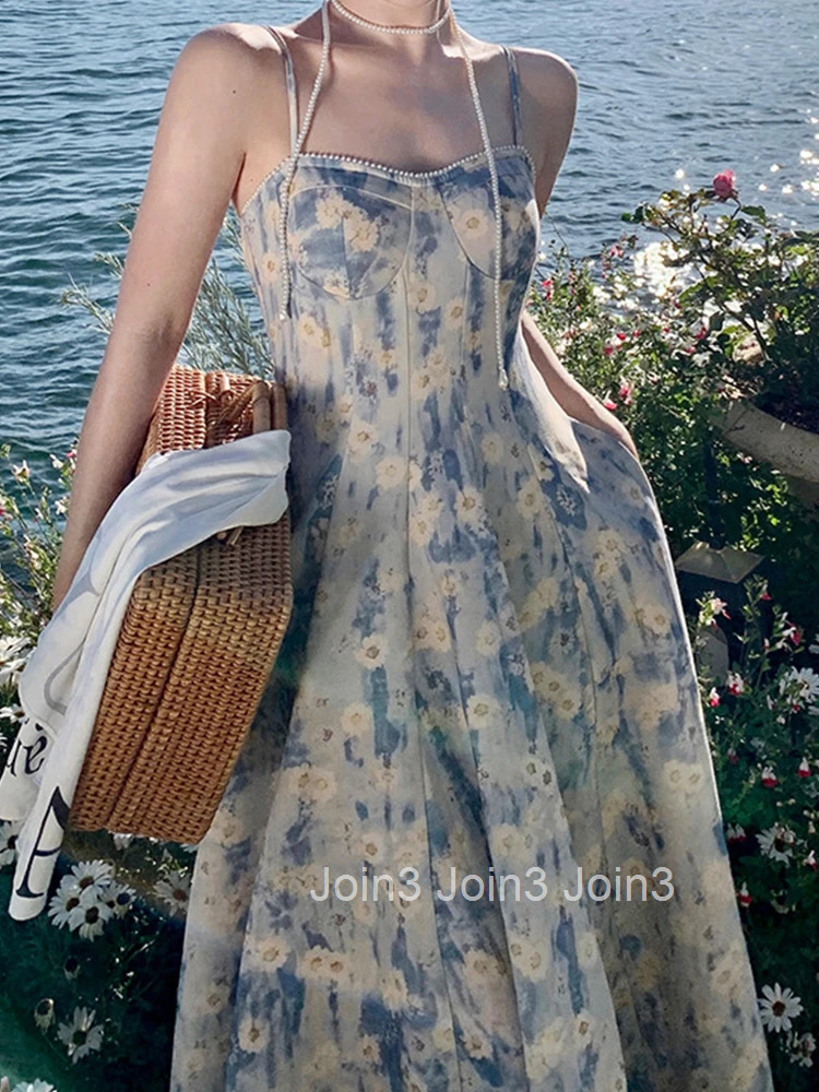 Summer Long Evening Dress Women Clothes Pretty Sweet Print Boho Sexy Strap Slim Midi Party Prom Holiday Robe Femme Mujer Vestido