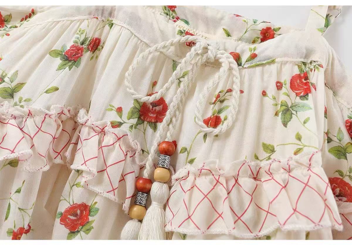 Girls' printed camisole dress is fashionable and casual