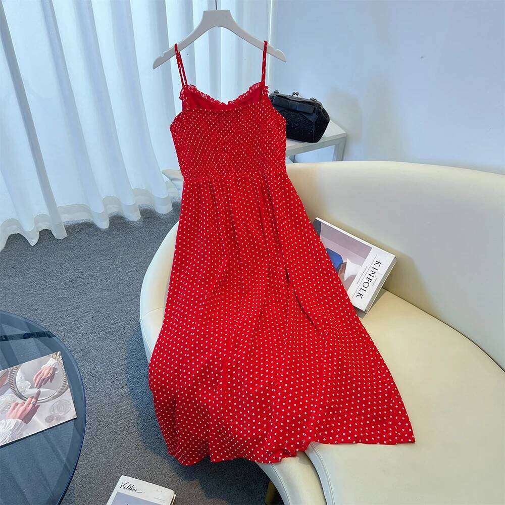 Summer Plus-Size Casual Strap Loose Comfortable Polka Dot Print Long Beach Dress 2025 New Women's Clothing Large