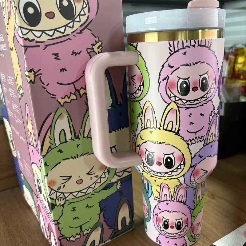 New Hot 40oz Labubu Vacuum Insulated Tumbler Water Bottle 1.18l Large Capacity Car Cup For Outdoor Sports Travel Gym Office X250623