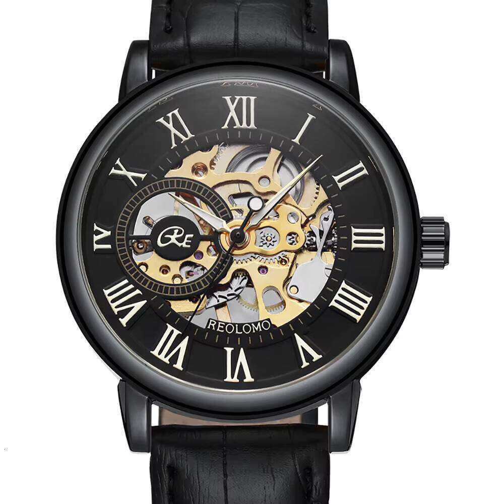DHgadgets Luxurious Automatic Movement Black Low MOQ Stainless Steel Design Men's Mechanical Watch