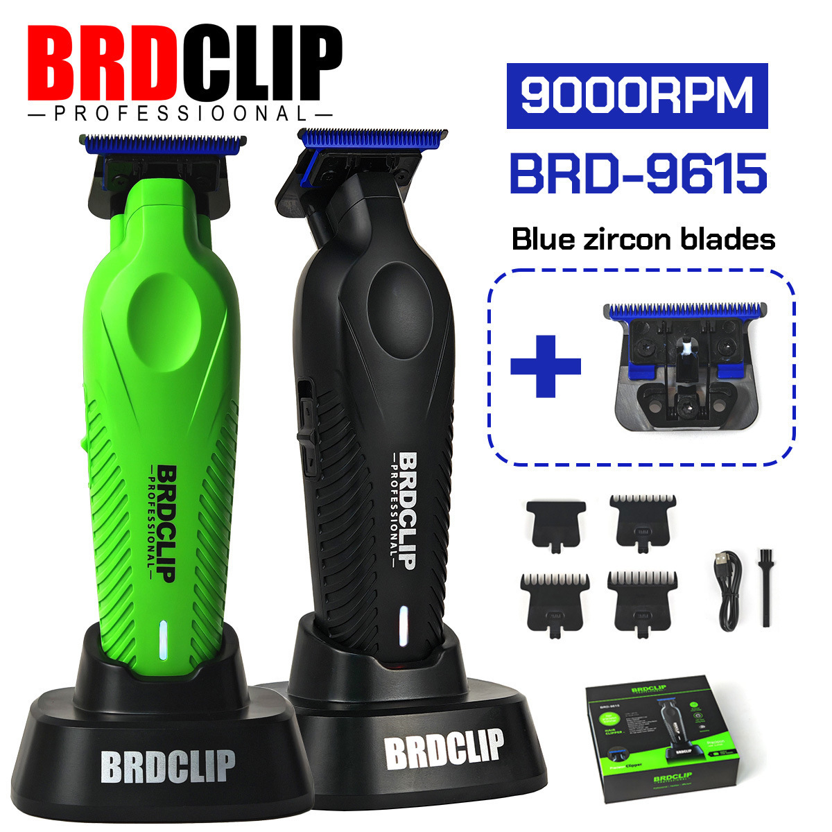 BRDCLIP 9000 RPM Blue Blade BRD-9615 Professional Engraving Trimmer Salon 10W High Power Hair Clipper 240929