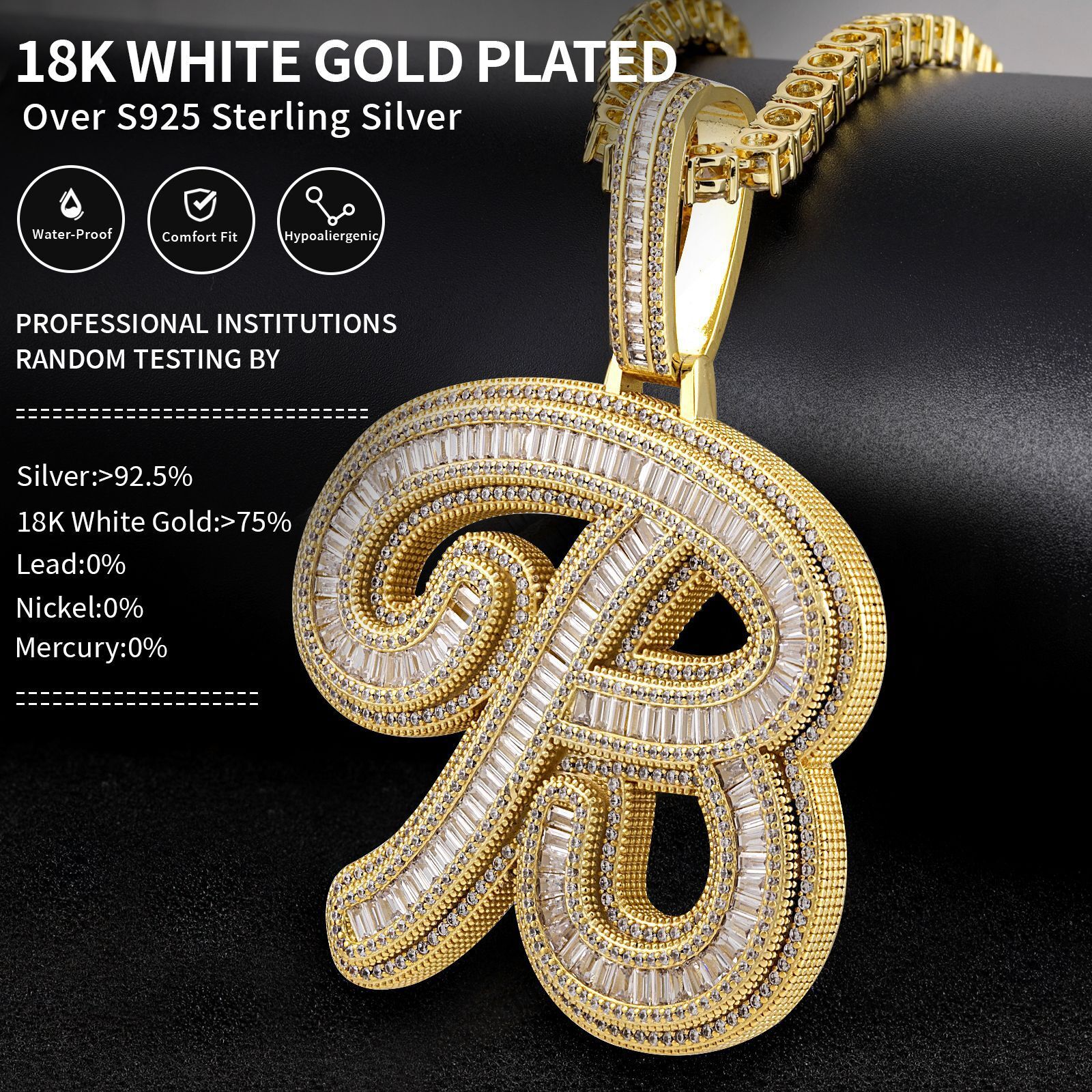 Luxury Moissanite Diamond Inlaid Hip Hop Letter Pendant Unisex Niche Premium Statement Necklace Pass the diamond tester