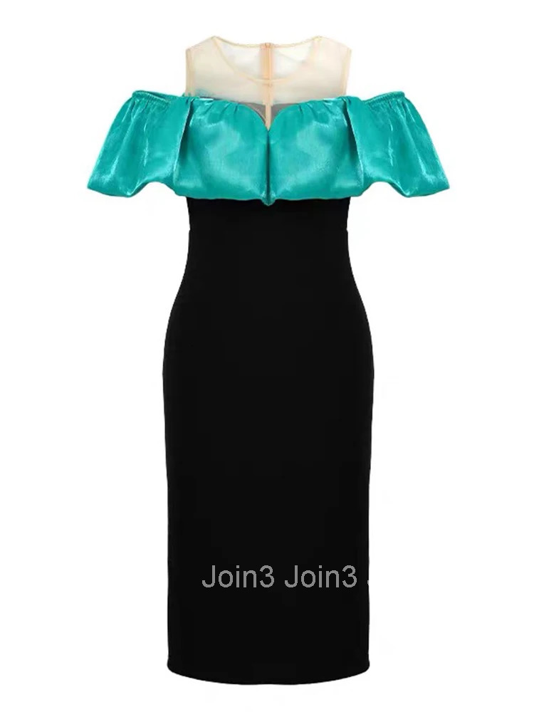 New Summer Mesh Splic O-Neck Gown Evening Dress Women Clothes Elegant Ruffle Sexy Off-Shoulder Skinny Party Club Prom Vestidos