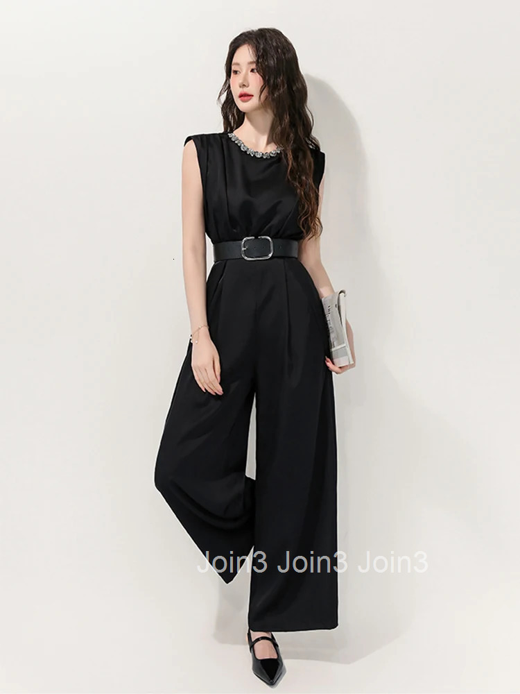 Women Clothes Black One Piece Jumpsuits Elegant Formal Retro Sleeveless Mujer Wide Leg Loose Rompers Casual Long Trousers Summer