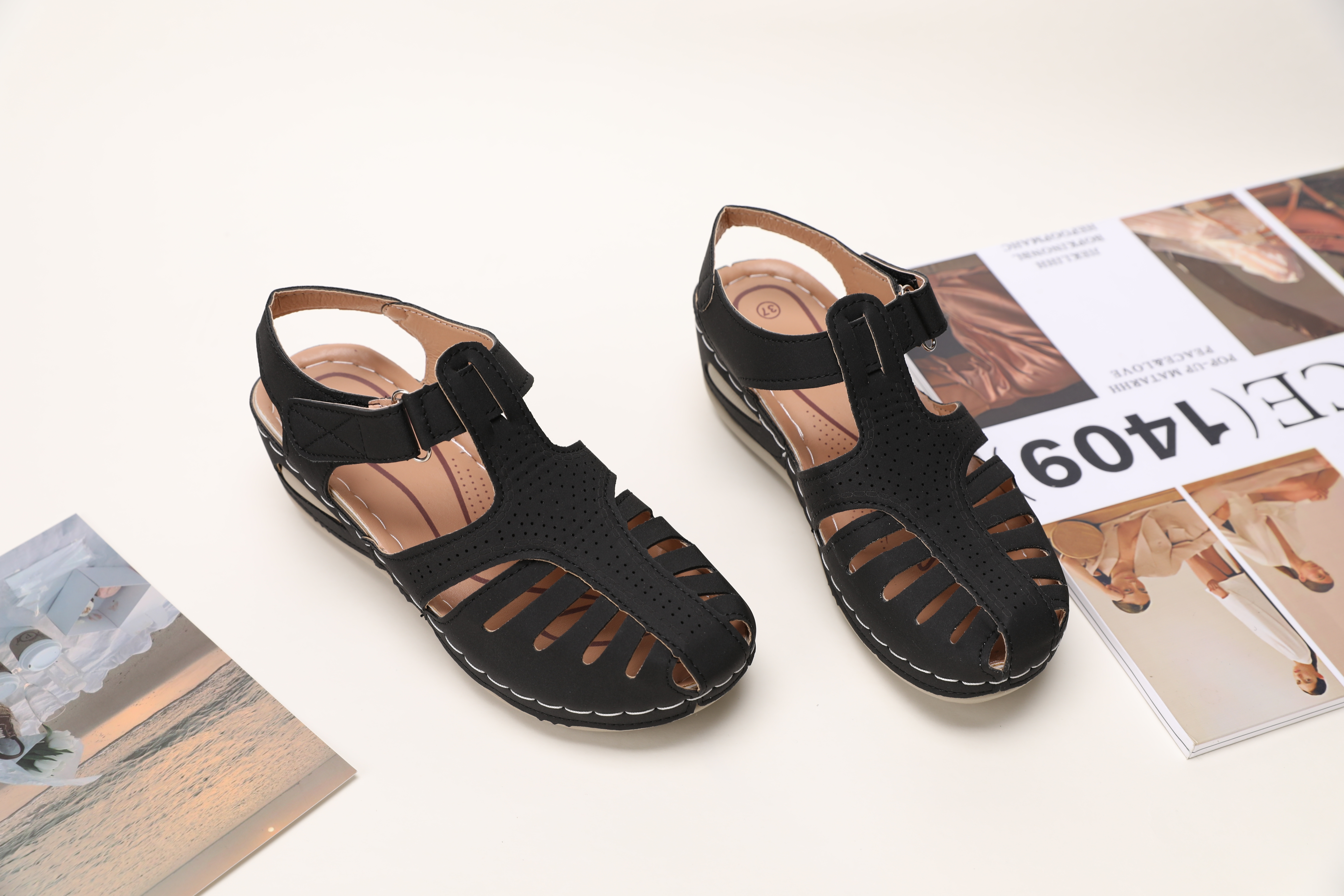 022-Women's foreign trade plus size retro toe sandals women's summer fashion classic cave shoes, thick-soled round toe oblique heel octopus 