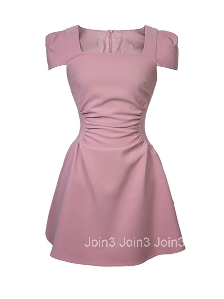 Summer Evening Short Dress Elegant Women Sweet Chic Retro Sexy Square Collar Slim Mini Party Gown Mujer Vestidos Street Clothes