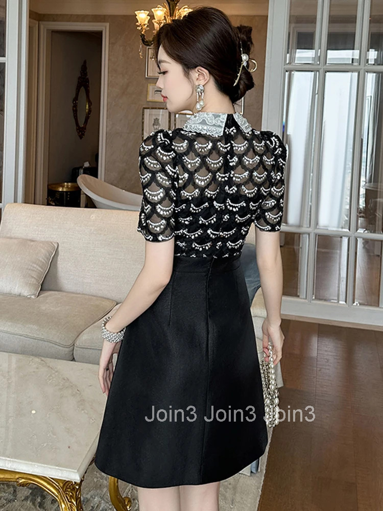 Summer Sweet Black Formal Occasion Short Dress Women Clothes Elegant Luxury Short Sleeve Slim Mini A-Line Party Prom Vestidos