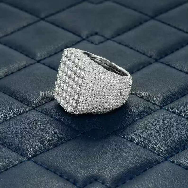 Elegant Diamond Hip Hop Ring Square Shape Big Size Ring in 925 Silver Jewelry with VVS Quality Moissanite Diamonds Jewelry Gift